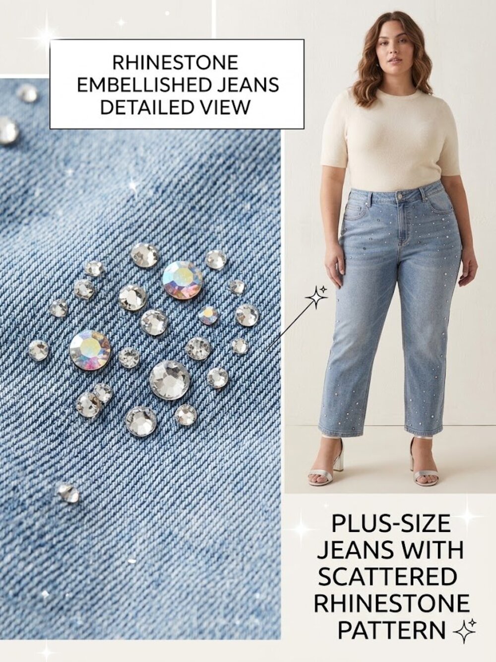 C. Est. 1946 Denim High-Rise Rhinestone Embellished Straight Leg Jeans Curvy 18W